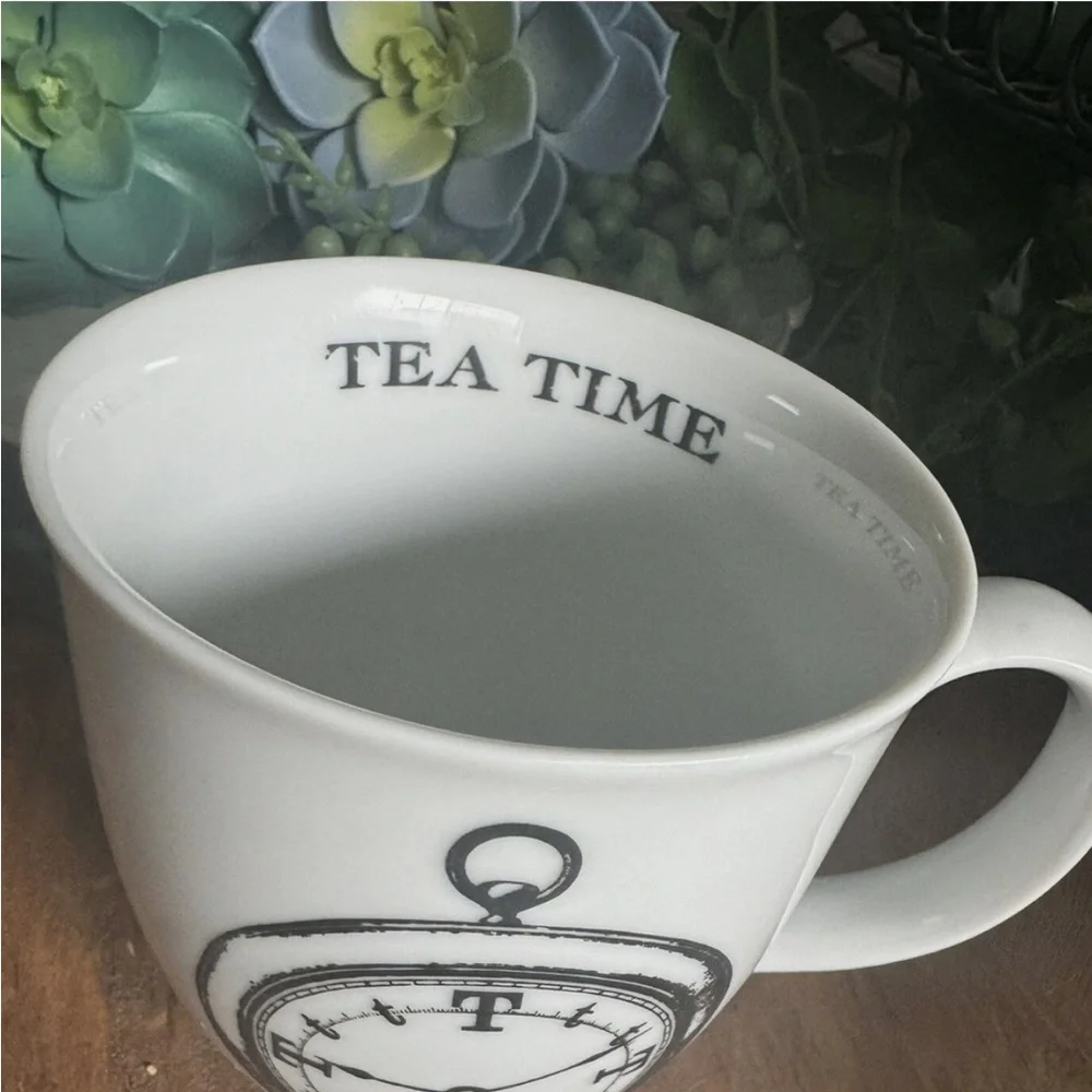 Pottery Barn Tea Time White Black Mug